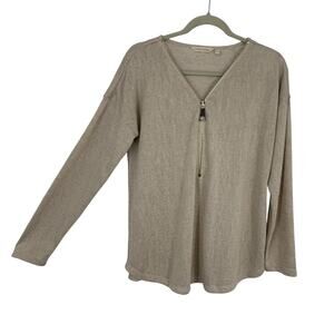 Soft Surroundings Valentina 1/4 Zip Knit Sweatshirt Size Small Tan Pullover